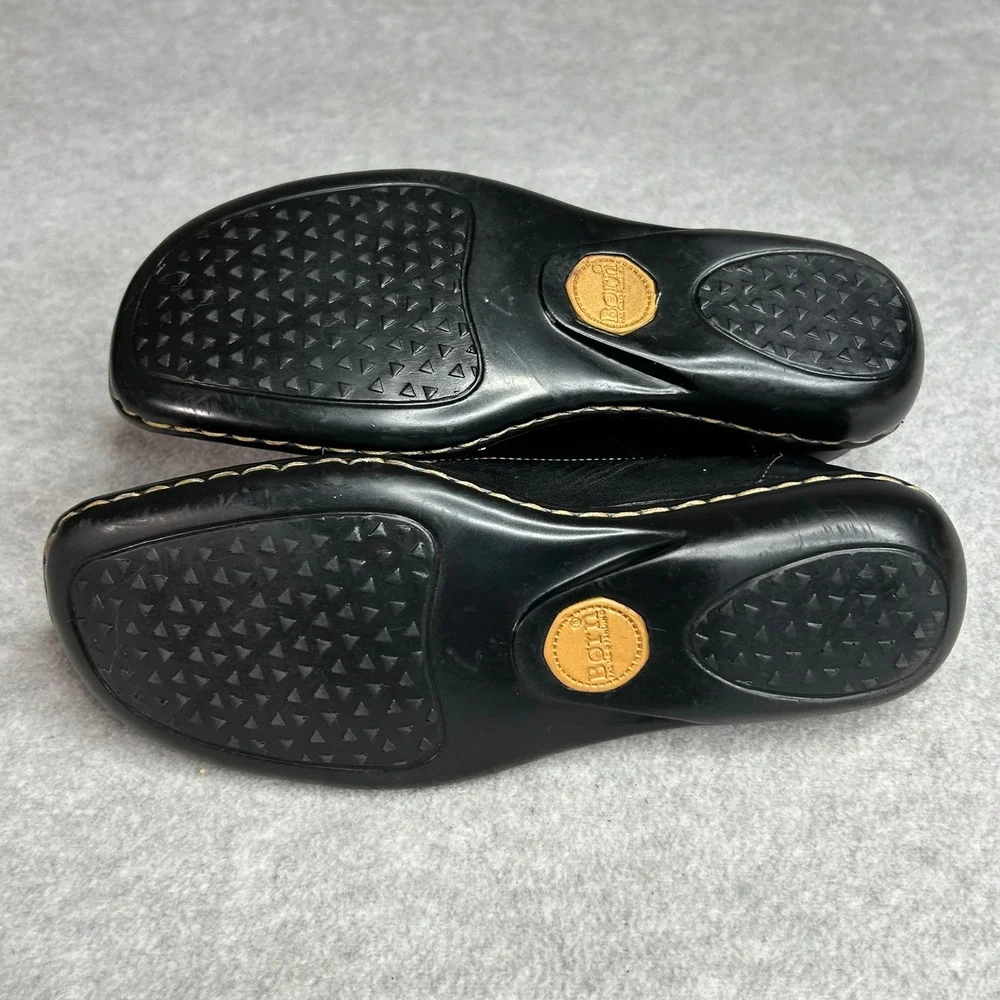Born Black Leather Loafers Tassel Accent Stitching Comfort Slip On Shoes Women 7